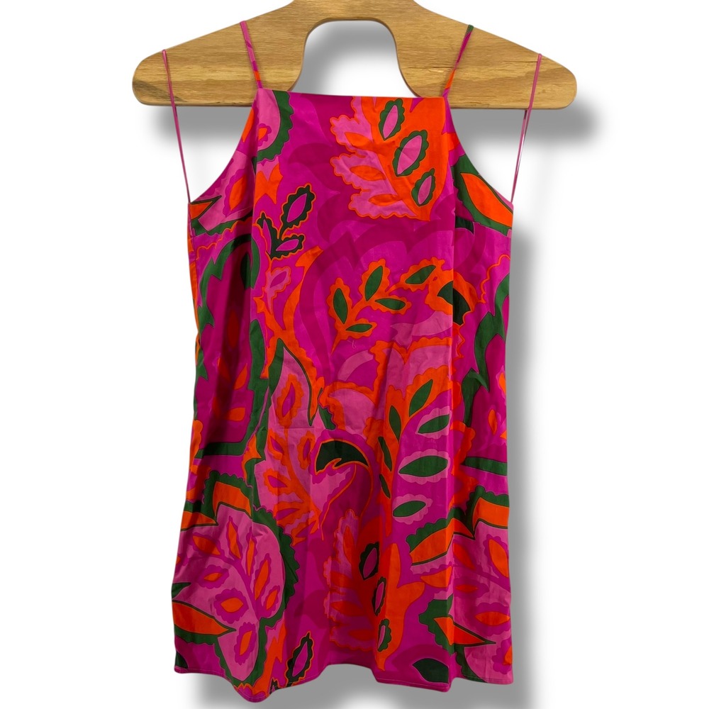 Avara Arabella Dress Pink Orange Floral Cotton Halter Mini XL NWT STD14467A
